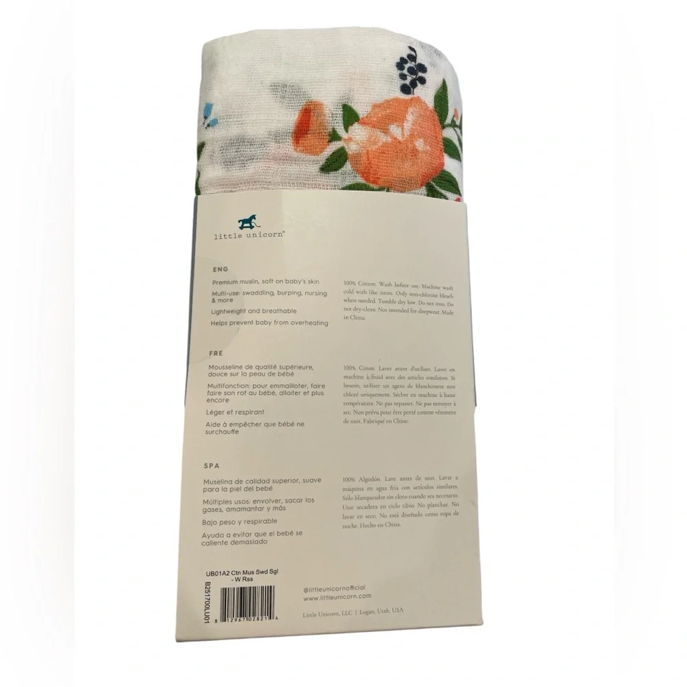 little unicorn Cotton Muslin Swaddle Blanket - Watercolor Roses